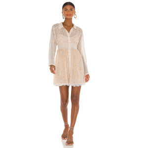 Free People Sheer Romance Mini Long Sleeve Lace Dress Womens Size M Floral